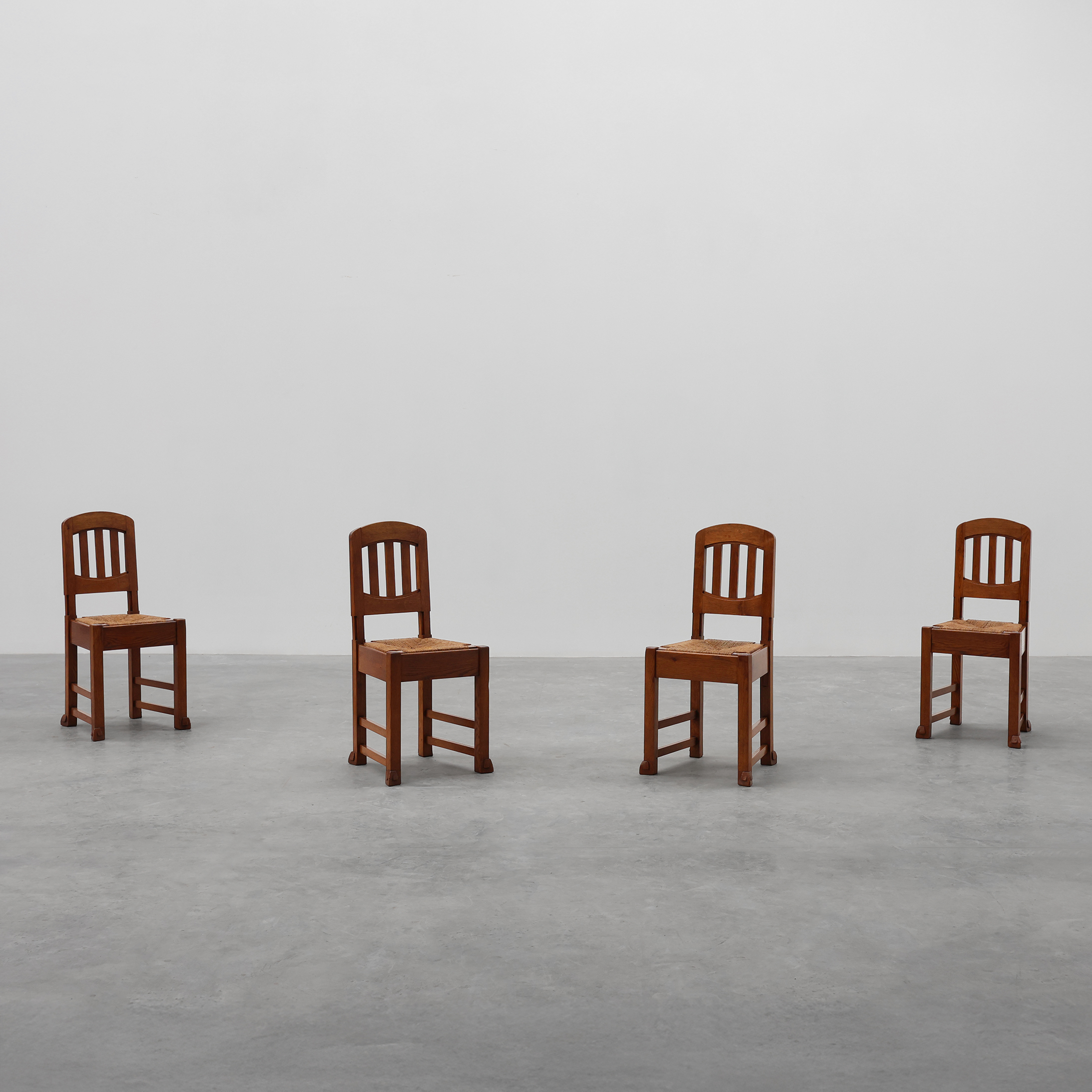 Set of 4 Early Art Deco Oak & Wicker Dining Chairs, Belgium, 1915 -img